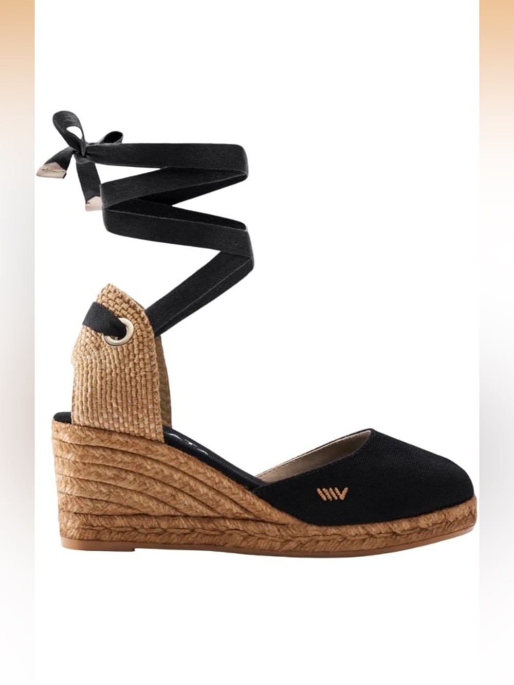 Viscata Barcelona Black Canvas Espadrille Wedge with Ankle Tie - Size 11